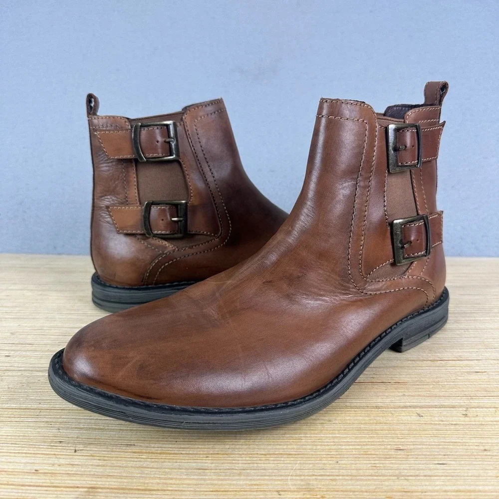 ROAN Mens Cynan Genuine Leather Ankle Boots 11 strap brown EU 44